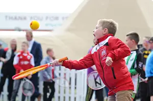 Bristol City Football Club: Children Play Tennis at Ashton Gate Amidst Sky Bet Championship Match