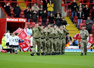 Framed Print : Bristol City Football Club: FA Cup First Round - Soldiers Lead Team Out Against Dagenham and Redbridge Framed Print : Bristol City Football Club: FA Cup First Round - Soldiers Lead Team Out Against Dagenham and Redbridge