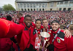 Bristol City Football Club: Jay Emmanuel-Thomas, Korey Smith, Joe Bryan, and Derrick Williams Celebrate with Fans at the Amphitheatre (04/05/2015)