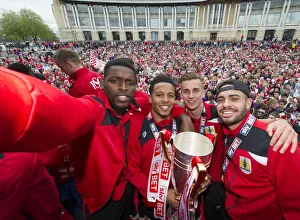 Bristol City Football Stars: Jay Emmanuel-Thomas, Korey Smith, Joe Bryan, and Derrick Williams Celebrate with Fans at the Amphitheatre (April 2015)