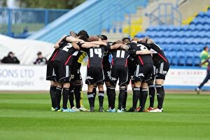 Images Dated 26th October 2013: Bristol City Football Team Huddle Before Kick-off Against Carlisle United, October 2013