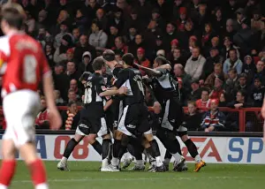 Bristol City Football Team in Triumphant Group Celebration after Charlton Athletic Match