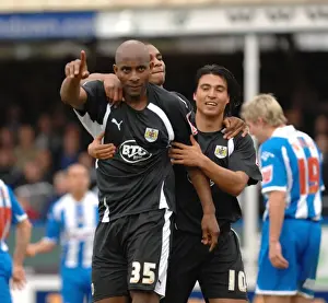 Bristol City Football Team in Triumphant Group Celebration After Win Against Colchester United
