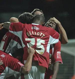 Framed Print : Bristol City Football Team in Triumphant Group Celebration After Win Against Watford