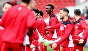 Bristol City Football Team Warm-Up at Ashton Gate Before Queens Park Rangers Match, April 2017