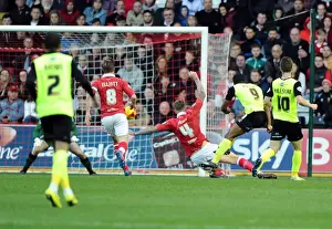 Bristol City V Oldham Prints: Bristol City Goalkeeper Frank Fielding Saves from Oldham Athletic's Dominic Poleon - Sky Bet League One Clash