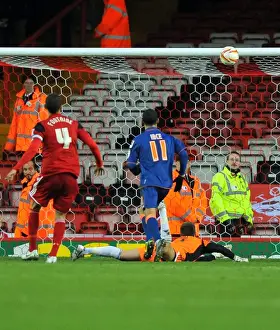 Bristol City Goalkeeper Tom Heaton Saves Thomas Ince's Shot at Ashton Gate