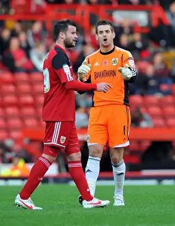 Bristol City: Heaton and Bates in Deep Conversation during Blackpool Match