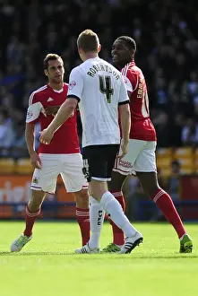 Port Vale V Bristol City Prints: Bristol City: Jay Emmanuel-Thomas Intervenes in Heated Moment between Sam Baldock