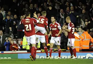 Bristol City V Crawley Town Prints: Bristol City: Jay Emmanuel-Thomas Scores and Celebrates with Team Mates at Ashton Gate