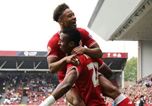 Images Dated 3rd October 2015: Bristol City: Kodjia and Reid Celebrate Thrilling Goal Against MK Dons, 2015