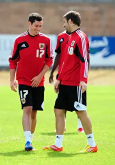 Bristol City: A Light-Hearted Moment between Greg Cunningham and Brett Pitman during Pre-Season Training