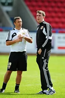 Images Dated 31st July 2012: Bristol City Manager Derek McInnes Engages with Analyst Stewart Dougall during Pre-Season