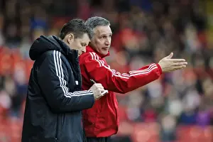 Bristol City V Gillingham Prints: Bristol City Manager Steve Cotterill and Assistant John Pemberton in Deep Discussion during Bristol City vs Gillingham