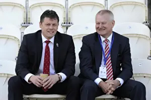 Colchester United V Bristol City Prints: Bristol City Manager Steve Cotterill and Majority Shareholder Steve Lansdown Pre-Match Discussion at Colchester United