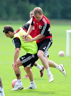 Pre-season Training Prints: Bristol City: McAllister vs. Clarkson - A Battle for the Ball during Pre-season Training