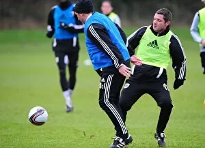 Training 10-1-12 Collection: Bristol City: McInnes and Docherty Go Head-to-Head in Intense Training Session