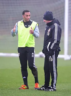 Training 10-1-12 Prints: Bristol City: Nicky Maynard in Training Discussion with Assistant Manager Tony Docherty