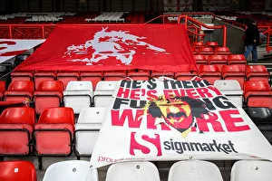 Bristol City V Blackburn Rovers Prints: Bristol City Pays Tribute to Gerry Gow: A Sea of Banners at Ashton Gate Stadium during Bristol City vs Blackburn Rovers
