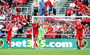 Bristol City V Derby County Prints: Bristol City Players Show Frustration After Conceding Goal to Derby County