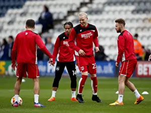 Bristol City Players Huddle Up Before Kick-Off Against Preston North End, Hordur Magnusson Prepares - Sky Bet Championship
