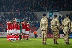 Images Dated 3rd November 2015: Bristol City Players Pay Tribute: Remembrance Day Minutes Silence during Bristol City vs