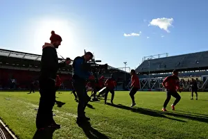 Framed Print : Bristol City Players Prepare for Hull City Clash during Warm-Up Session - November 2015