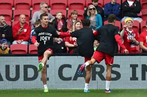 Bristol City V Birmingham City Prints: Bristol City Players Show Support for Joe Thompson with Good Luck Joey T Shirts vs