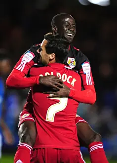 Framed Print : Bristol City: Sam Baldock and Albert Adomah Celebrate Double Strike Against Peterborough United Framed Print : Bristol City: Sam Baldock and Albert Adomah Celebrate Double Strike Against Peterborough United