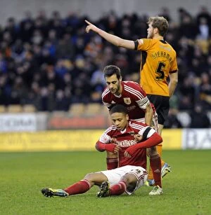 Images Dated 25th January 2014: Bristol City: Sam Baldock Consoles Bobby Reid Amidst the Action at Molineux Stadium