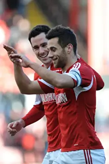 Bristol City V Tranmere Rovers Prints: Bristol City: Sam Baldock and Greg Cunningham Celebrate Goal Against Tranmere Rovers in Sky Bet League One