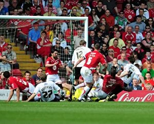 Images Dated 24th April 2010: Bristol City saves Derby County Goal-line: Championship Clash at Ashton Gate, 2010