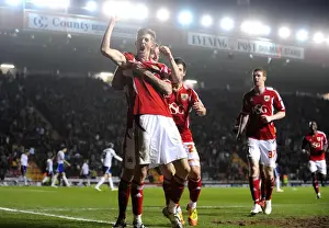 Bristol City V Cardiff City Prints: Bristol City: Stead and Woolford's Euphoric Goal Celebration at Ashton Gate Stadium