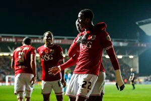Images Dated 3rd November 2015: Bristol City Takes 1-0 Half-Time Lead Over Wolves: Kodjia's Stunning Goal