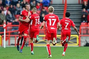 Images Dated 22nd October 2016: Bristol City Takes Early Lead: Aden Flint and Aaron Wilbraham Celebrate Goal vs. Blackburn Rovers
