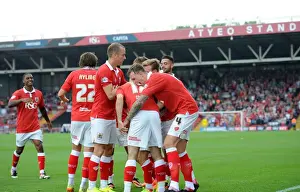 Framed Print : Bristol City: Triumphant Moment as Players Celebrate Victory Over Scunthorpe United, September 6, 2014