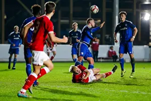 Bristol City V Cardiff City U18s Prints: Bristol City U18 vs Cardiff City U18: Jake Andrews Dramatic Fall at Ashton Gate Stadium