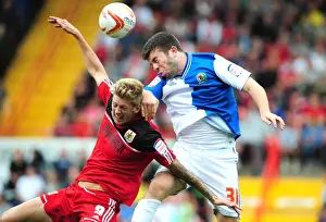 Bristol City V Blackburn Rovers Prints: Bristol City vs Blackburn Rovers: Intense Aerial Battle Between Jon Stead and Grant Hanley