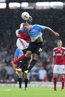 Bristol City V Bradford City Prints: Bristol City vs Bradford City: Intense Header Battle Between Jordan Wynter and Nathan Doyle