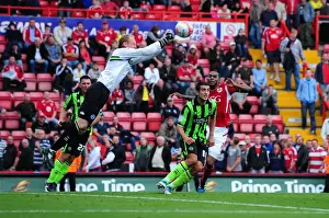 Bristol City V Brighton Prints: Bristol City vs. Brighton: Ankergren Clears the Ball in Championship Clash at Ashton Gate