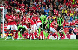 Bristol City V Brighton Prints: Bristol City vs. Brighton: Harley's Shot Blocked in Championship Match