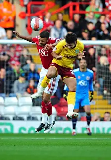 Bristol City vs Burnley: Liam Fontaine vs Charlie Austin Battle in Championship Match, 05/11/2011 - Editorial Use Only