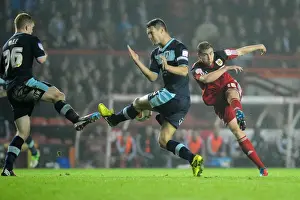 Framed Print : Bristol City vs Burnley: Steven Davies Shot Blocked by Jason Shackell