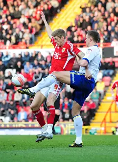 Bristol City V Cardiff City Prints: Bristol City vs. Cardiff City: A Battle for the Ball - Jon Stead vs. Kadeem Harris