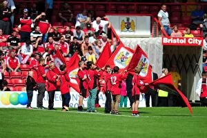 Images Dated 25th August 2012: Bristol City vs. Cardiff City: Flag Bearers at Ashton Gate Stadium, Championship Match, 2012