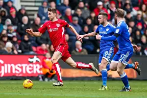 Framed Print : Bristol City vs. Cardiff City: Intense Clash Between Jens Hegeler and Joe Ralls