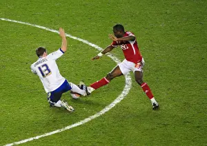 Bristol City V Cardiff City Prints: Bristol City vs. Cardiff City: Intense Moment as Liam Lawrence Tackles Kalifa Cisse