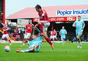 Bristol City V Coventry City Prints: Bristol City vs Coventry City: Intense Moment as Keogh Tackles Pitman