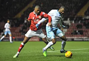 Bristol City V Coventry City Prints: Bristol City vs Coventry City: Mark Little vs Reda Johnson - Intense Battle for the Ball
