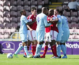 Coventry City V Bristol City Prints: Bristol City vs Coventry: Intense Moment of Dispute on the Football Field